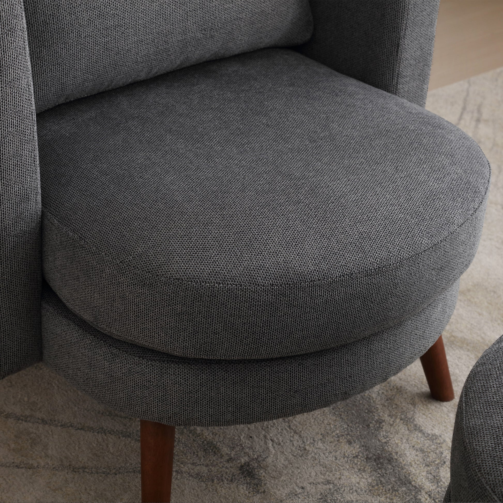30.7" Wide Accent Chair With Ottoman Armchair Upholstered Reading Chair Single Sofa With Wooden Leg And Throw Pillow For Living Room Bedroom Dorm Room Office, Charcoal Polyester Blend Charcoal