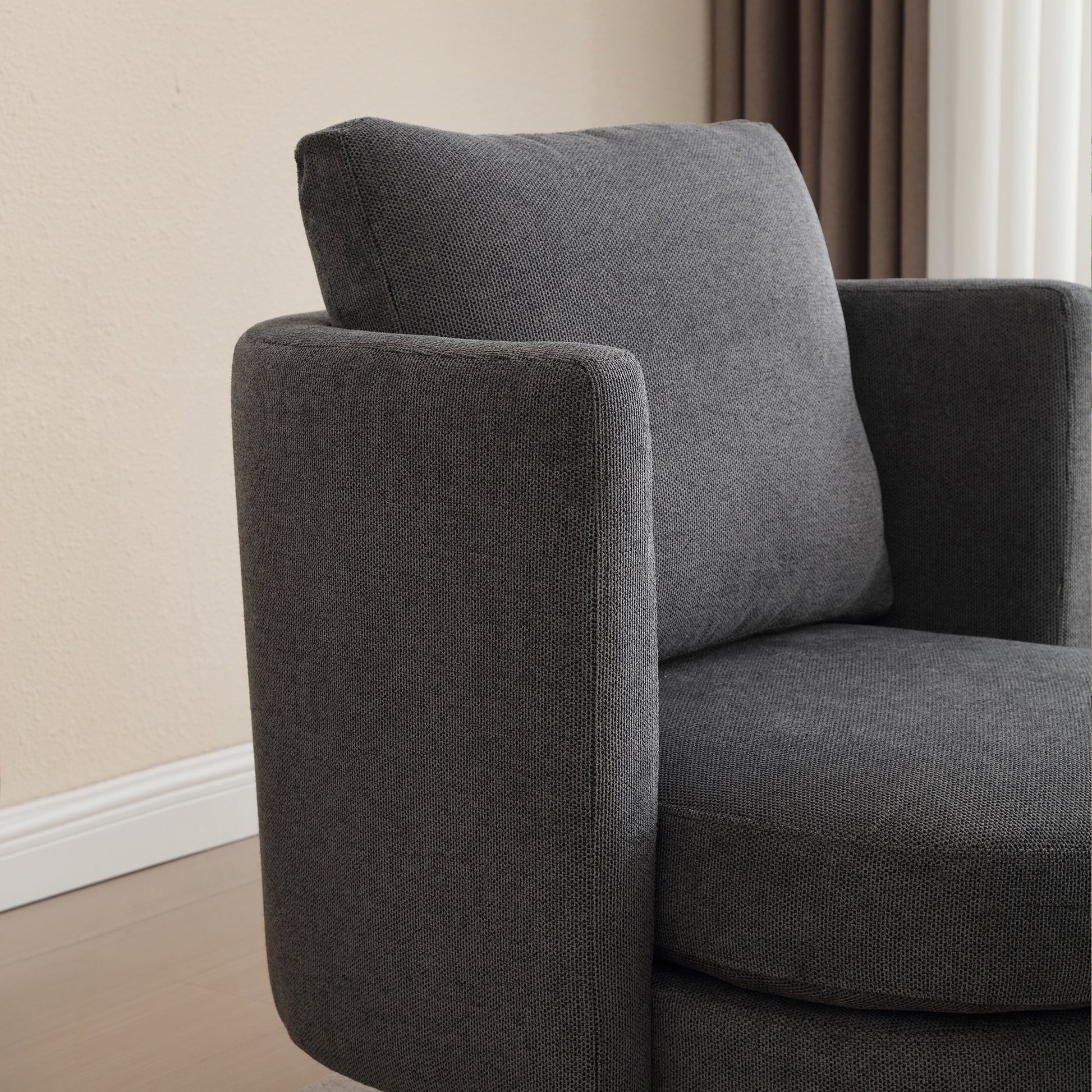 30.7" Wide Accent Chair With Ottoman Armchair Upholstered Reading Chair Single Sofa With Wooden Leg And Throw Pillow For Living Room Bedroom Dorm Room Office, Charcoal Polyester Blend Charcoal