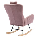 35.5 Inch Rocking Chair With Pocket, Soft Teddy Fabric Rocking Chair For Nursery, Comfy Wingback Glider Rocker With Safe Solid Wood Base For Living Room Bedroom Balcony Pink Pink Casual Foam Teddy