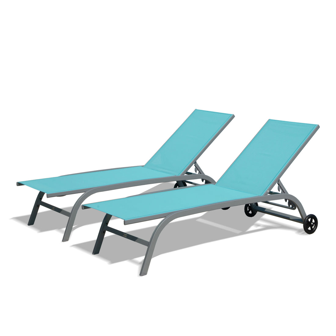 Chaise Lounge Outdoor Set Of 2, Lounge Chairs For Outside With Wheels, Outdoor Lounge Chairs With 5 Adjustable Position, Pool Lounge Chairs For Patio,Beach,Poolside Turquoise Blue,2 Lounge Chairs Lake Blue Aluminium