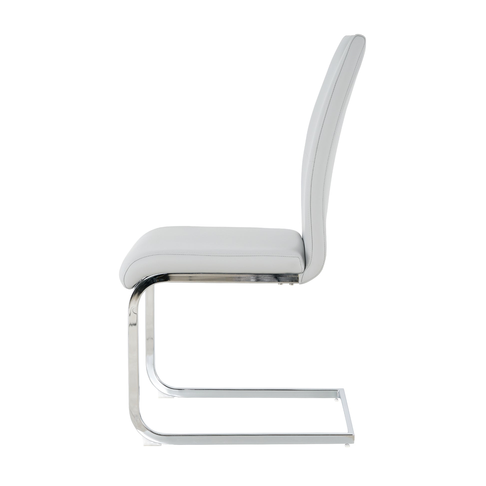 Modern Dining Chairs With Faux Leather Padded Seat Dining Living Room Chairs Upholstered Chair With Chrome Metal Legs Design For Kitchen, Living, Bedroom, Dining Room Side Chairs Set Of 4 Grey Silver Metal