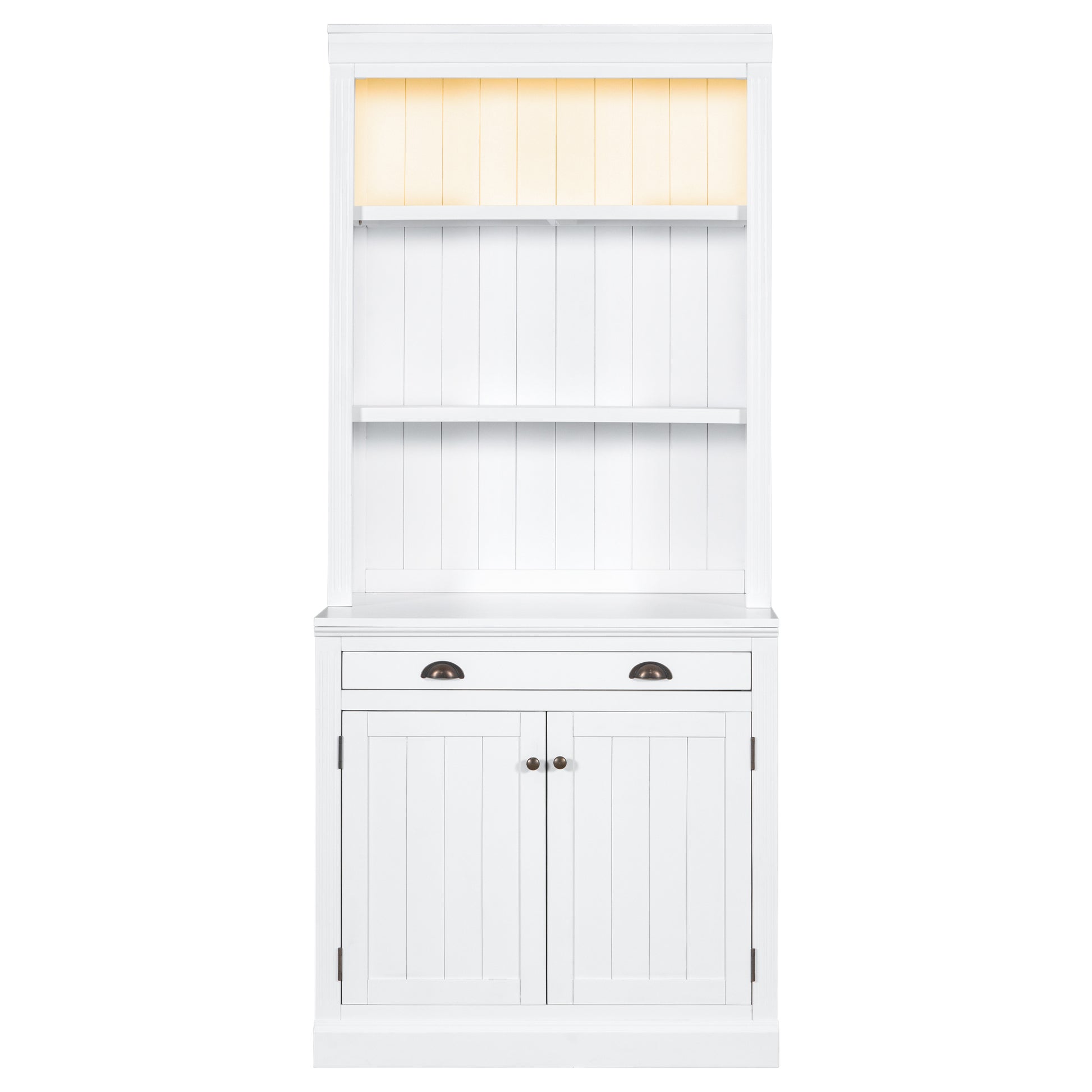 83.4"Tall 2 Bookshelf & 1 Writting Desk Suite,Modern Bookcase Suite With Led Lighting, Drawers,Doors,Study Desk And Open Shelves,3 Piece Set Storage Bookshelf For Living Room,Home Office,White White Solid Wood Mdf