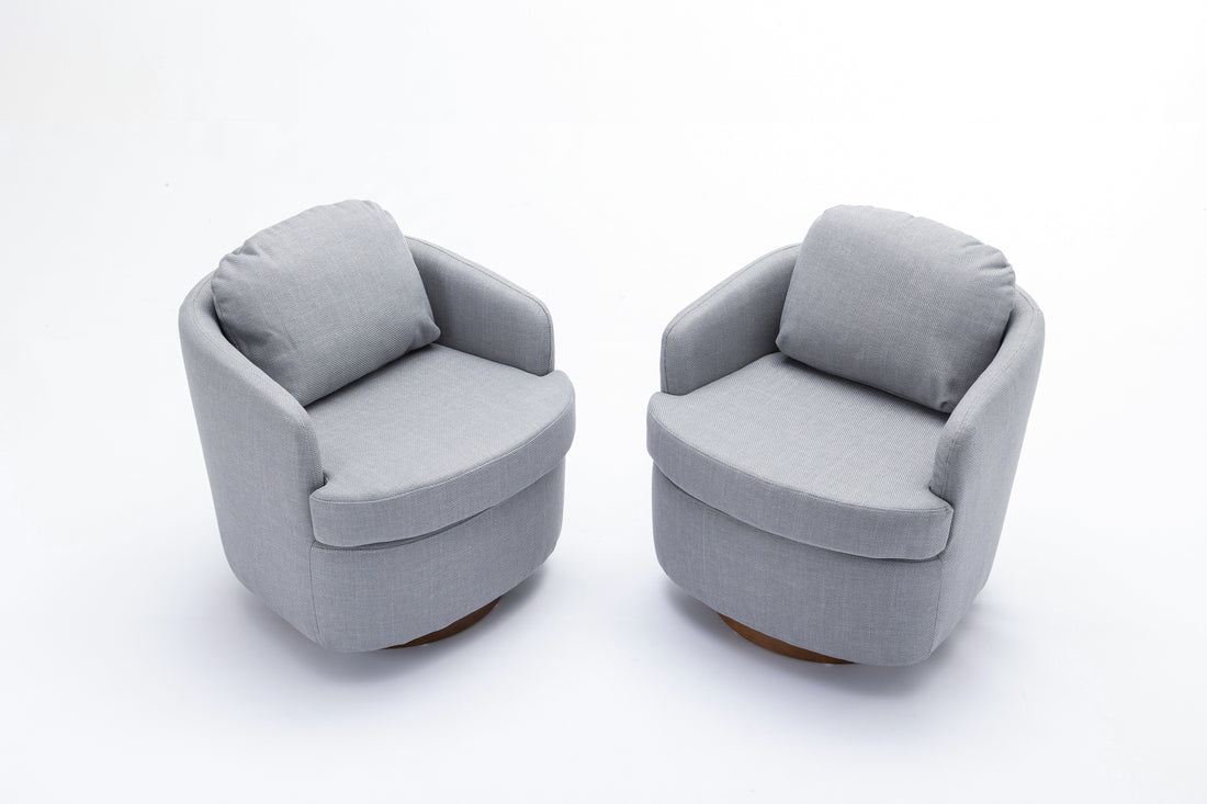 035 Linen Fabric Swivel Accent Chair With Soild Wood Round Brown Base Leg,Light Blue Light Blue Brown Primary Living Space Modern Eucalyptus Foam Linen