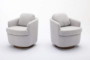 035 Boucle Fabric Swivel Accent Chair With Soild Wood Round Brown Base Leg,Light Gray Light Gray Brown Primary Living Space Modern Eucalyptus Foam Boucle