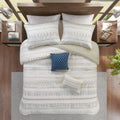 5 Piece Printed Seersucker Comforter Set With Throw Pillows Taupe Blue Polyester