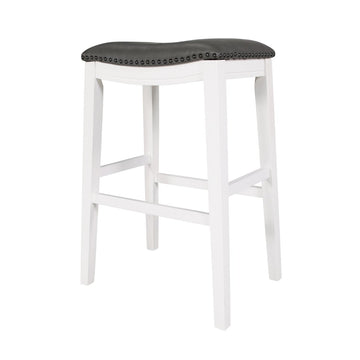 Saddle Stool, 29" Barstool, White Dark Gray Pu, Set Of 2 White Wood