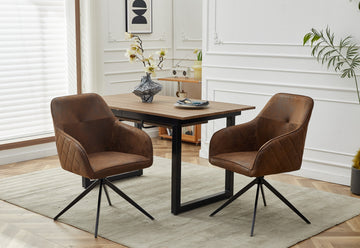 Modern Chair Set Of 2 With Iron Tube Legs, Soft Cushions And Comfortable Backrest, Suitable For Dining Room, Living Room, Cafe, Simple Structure.Swivel Chair Matte Brown Fabric