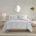 3 Piece Tufted Woven Medallion Duvet Cover Set Grey White Polyester