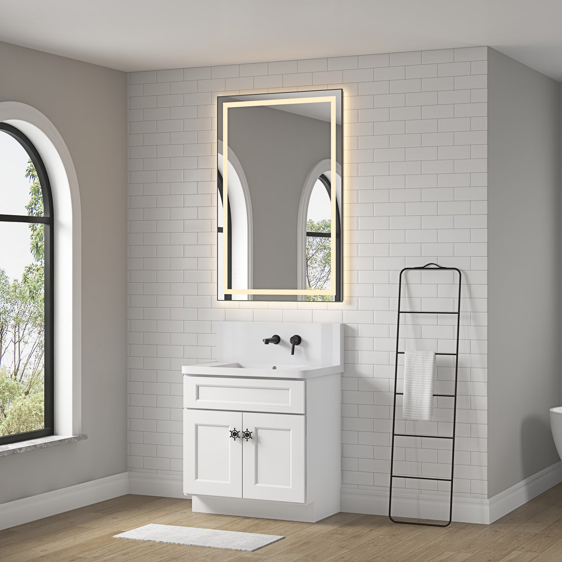 40*24 In Bathroom Vanity Mirrorsframed Dimmable Makeup Mirror For Wall, Backlit And Shatterproof, Anti Fog Horizontal Vertical Gun Ash Aluminium