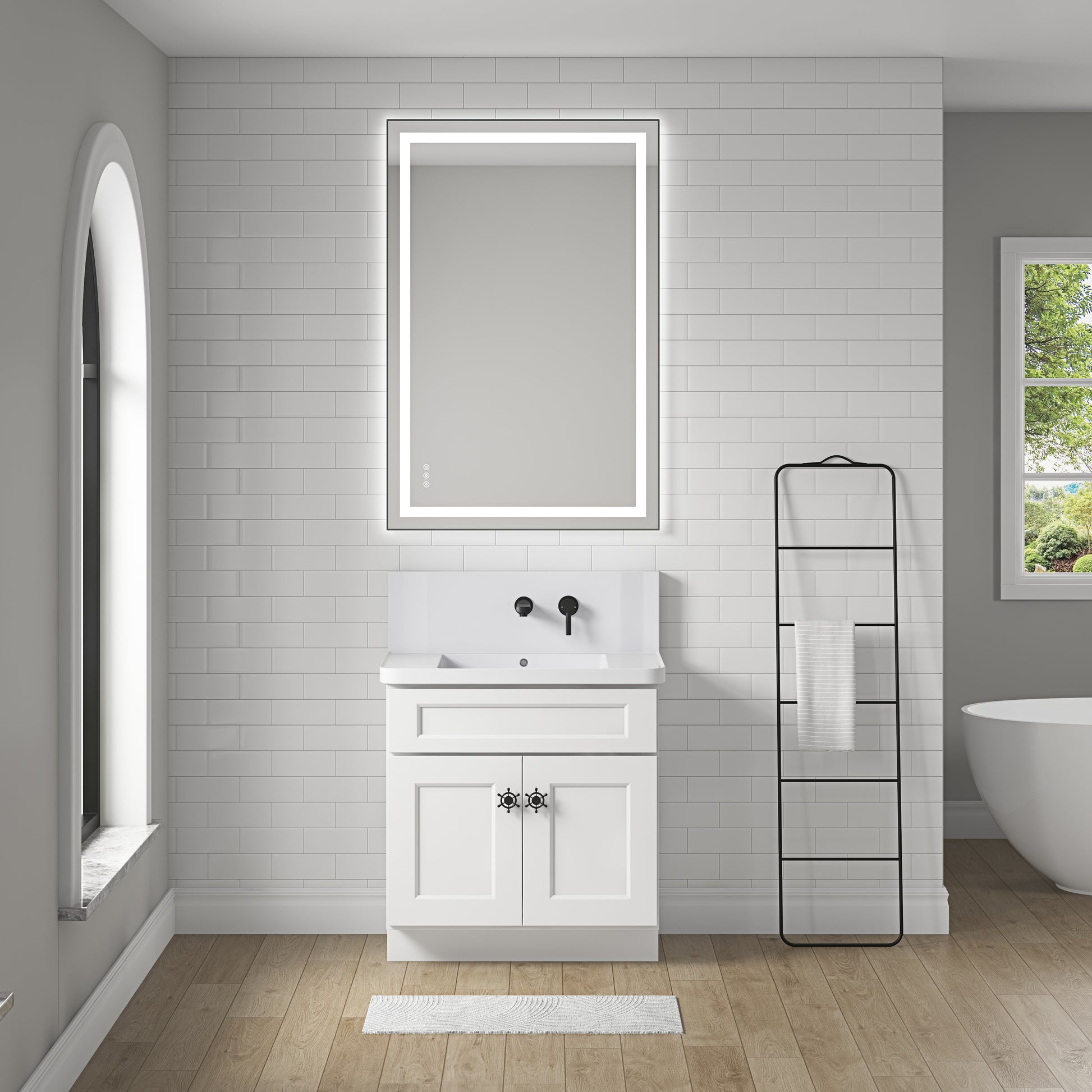 40*24 In Bathroom Vanity Mirrorsframed Dimmable Makeup Mirror For Wall, Backlit And Shatterproof, Anti Fog Horizontal Vertical Gun Ash Aluminium