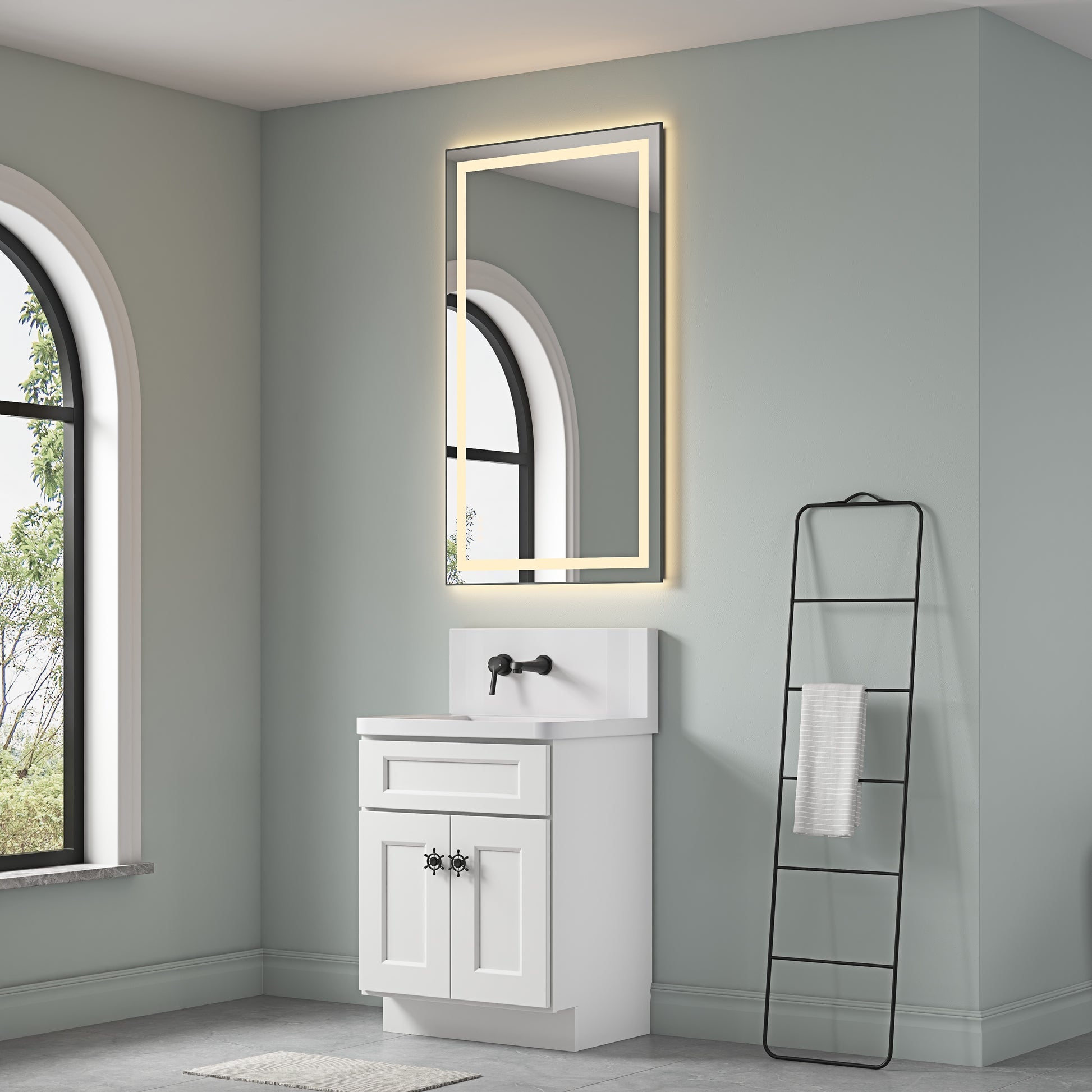 40*24 In Bathroom Vanity Mirrorsframed Dimmable Makeup Mirror For Wall, Backlit And Shatterproof, Anti Fog Horizontal Vertical Gun Ash Aluminium