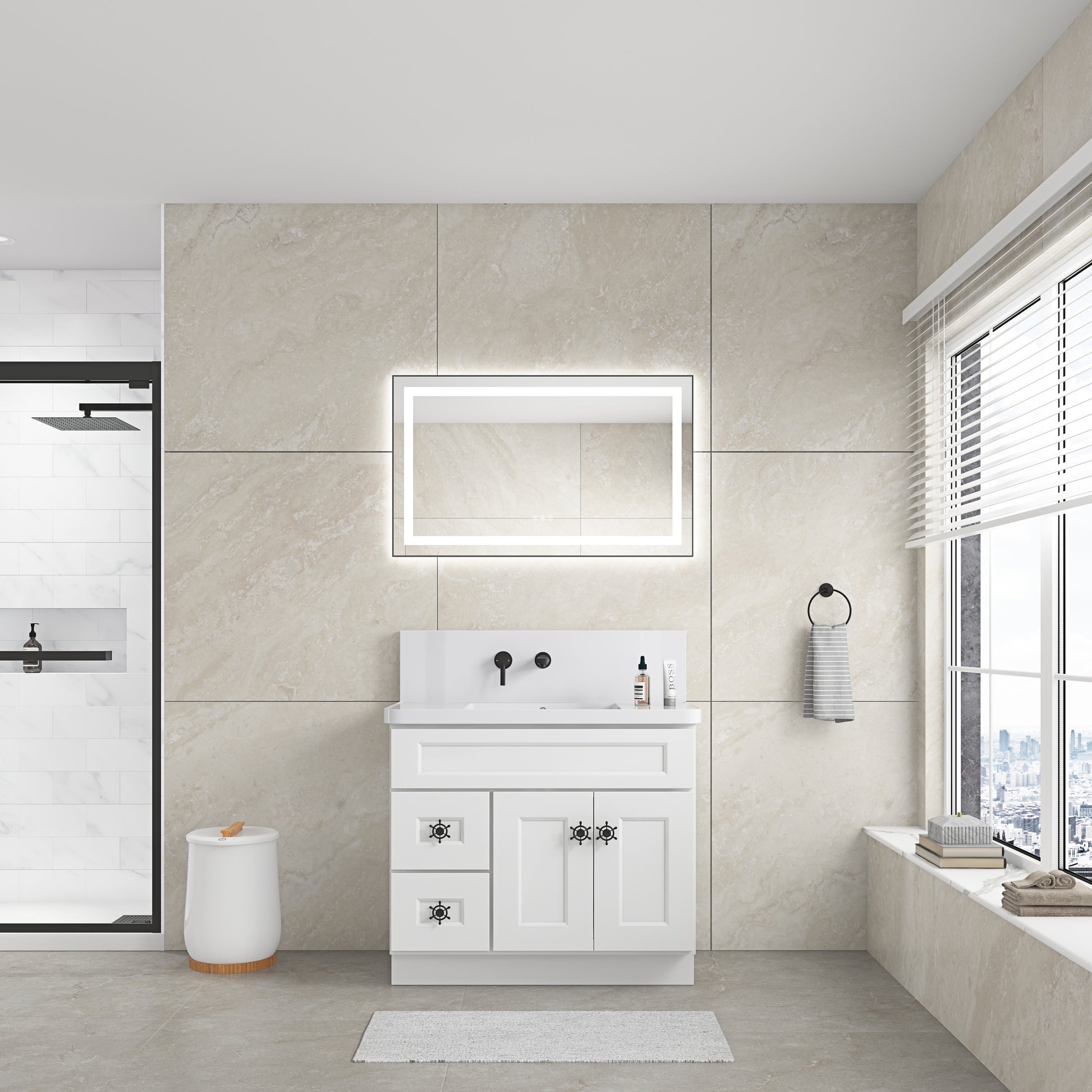40*24 In Bathroom Vanity Mirrorsframed Dimmable Makeup Mirror For Wall, Backlit And Shatterproof, Anti Fog Horizontal Vertical Gun Ash Aluminium