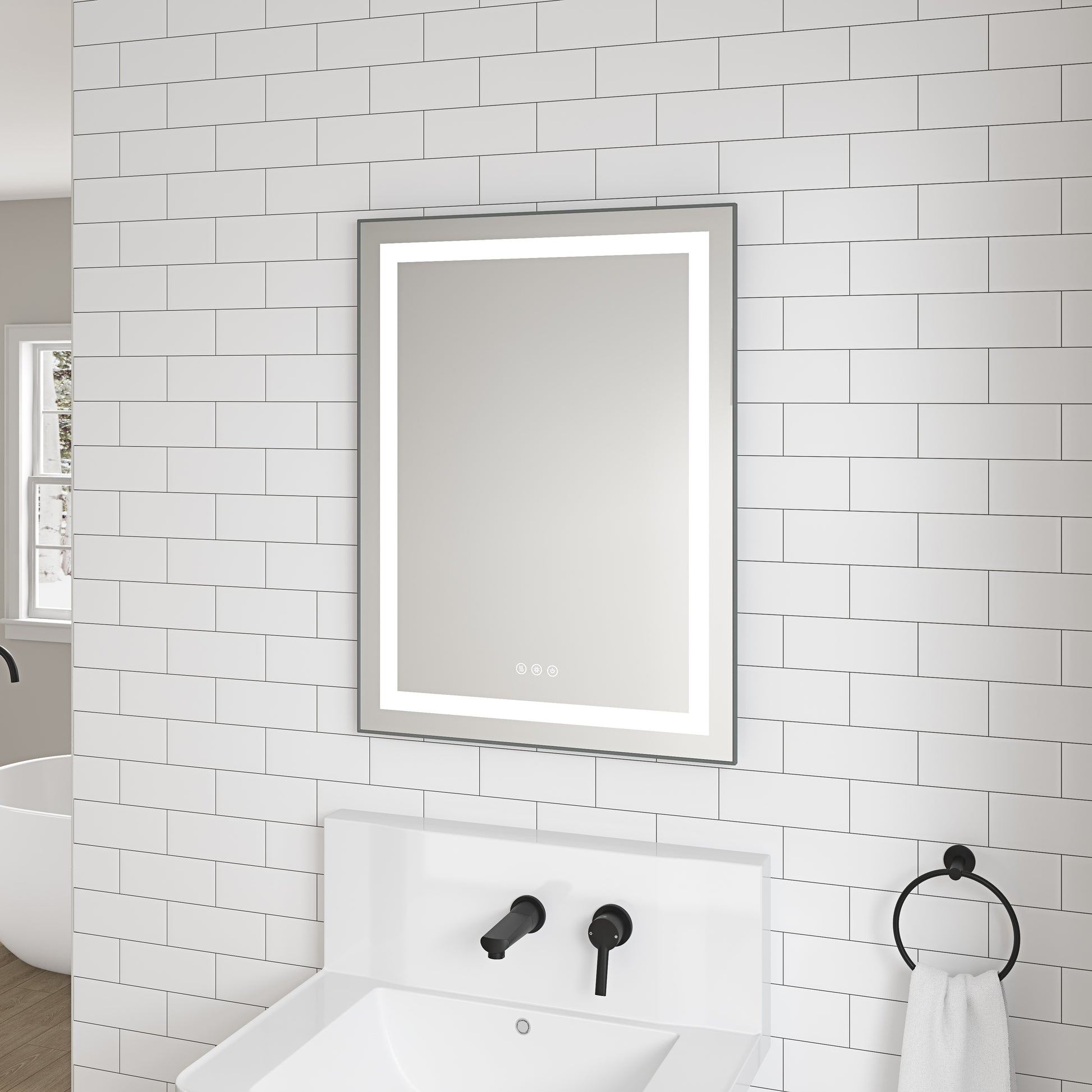 36*28 In Bathroom Vanity Mirrorsframed Dimmable Makeup Mirror For Wall, Backlit And Shatterproof, Anti Fog Horizontal Vertical Gold Aluminium