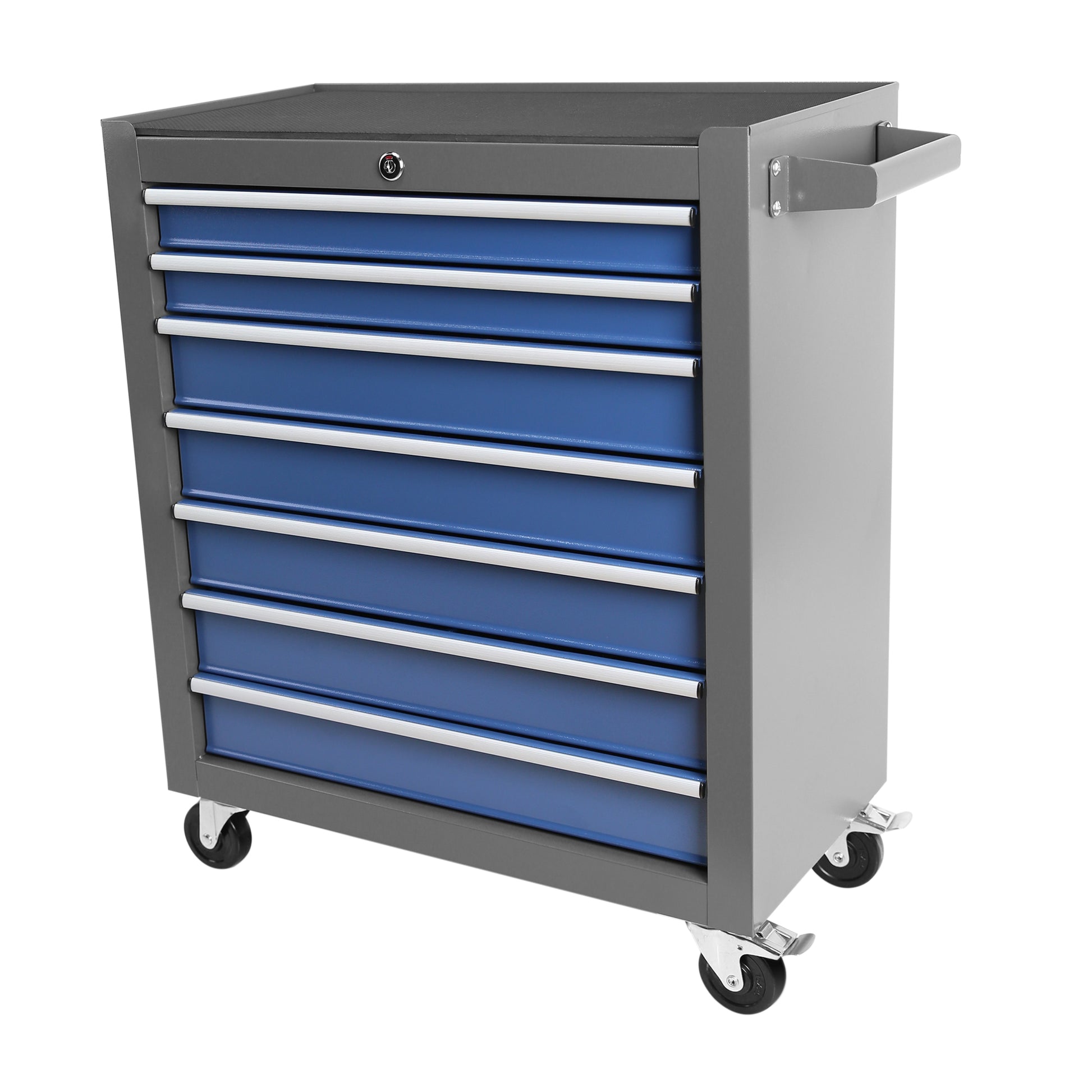 Rolling Tool Chest With 7 Drawer Tool Box With Wheels Multifunctional Tool Cart Mechanic Tool Storage Cabinet For Garage, Warehouse, Workshop, Repair Shop Blue Grey Steel