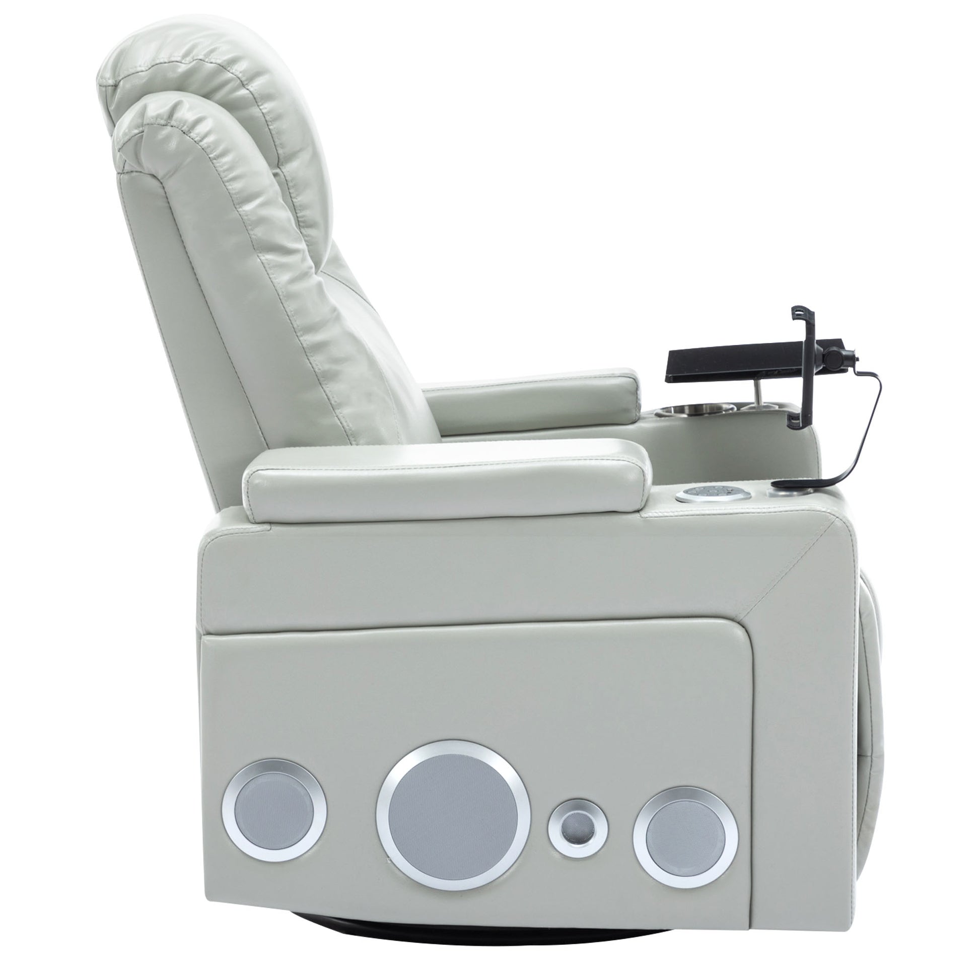 270 Degree Swivel Pu Leather Power Recliner Individual Seat Home Theater Recliner With Surround Sound, Cup Holder, Removable Tray Table, Hidden Arm Storage For Living Room, Grey Grey Foam Pu Leather