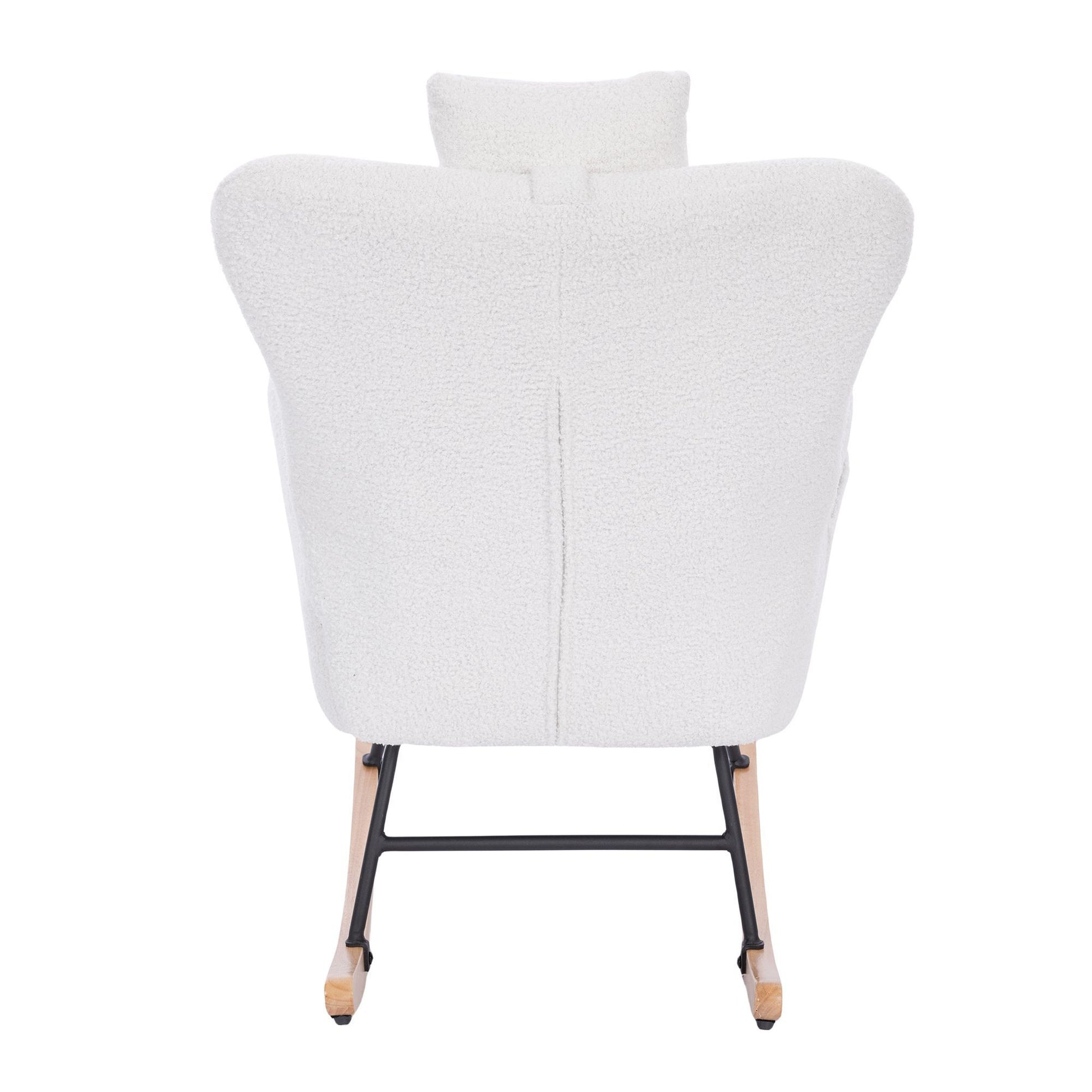 Teddy Upholstered Nursery Rocking Chair For Living Room Bedroom White Teddy White Foam Metal