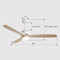 60 Inch Modern Remote Control, 3 Solid Wood Blades, Suitable For Indoor And Outdoor White Metal & Wood