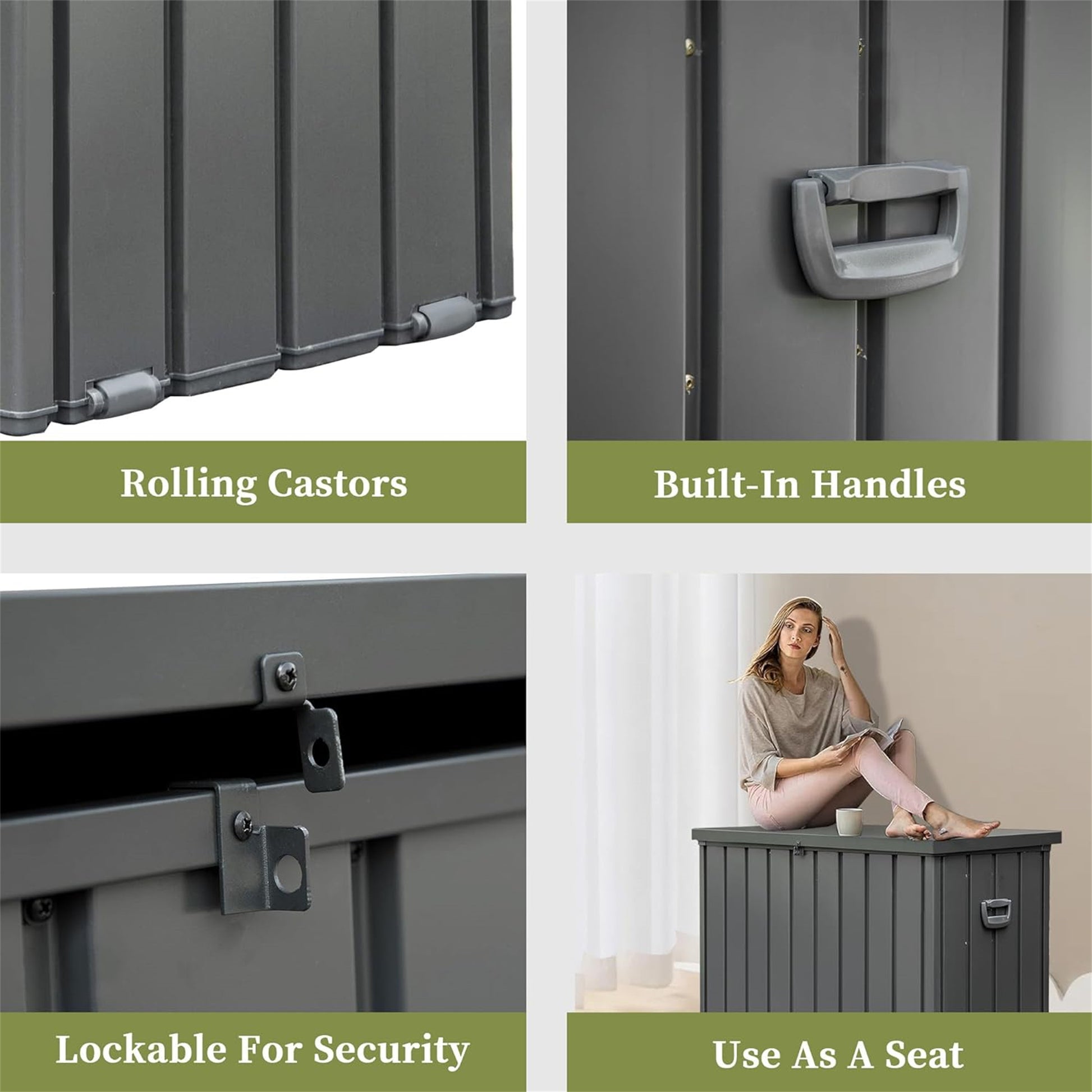 200 Gallon Outdoor Storage Deck Box Waterproof, Large Patio Storage Bin For Outside Cushions, Throw Pillows, Garden Tools, Lockable Dark Gray Dark Gray Steel