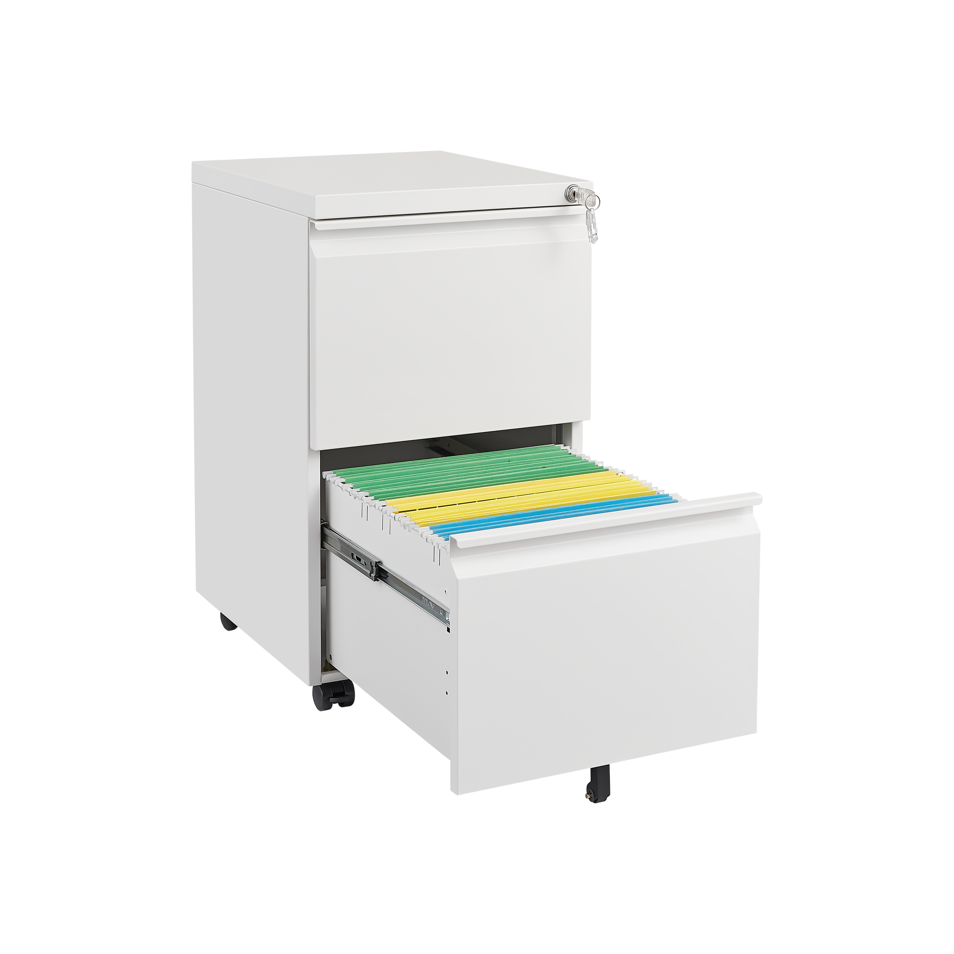 Metal 2 Drawer Mobile File Cabinet With Lock, Under Desk Office Steel Filing Cabinet, 25.6''H Legal Letter Size Files Storage Cabinet,White Filing Cabinets 1 2 Drawers White Office Mobile Steel