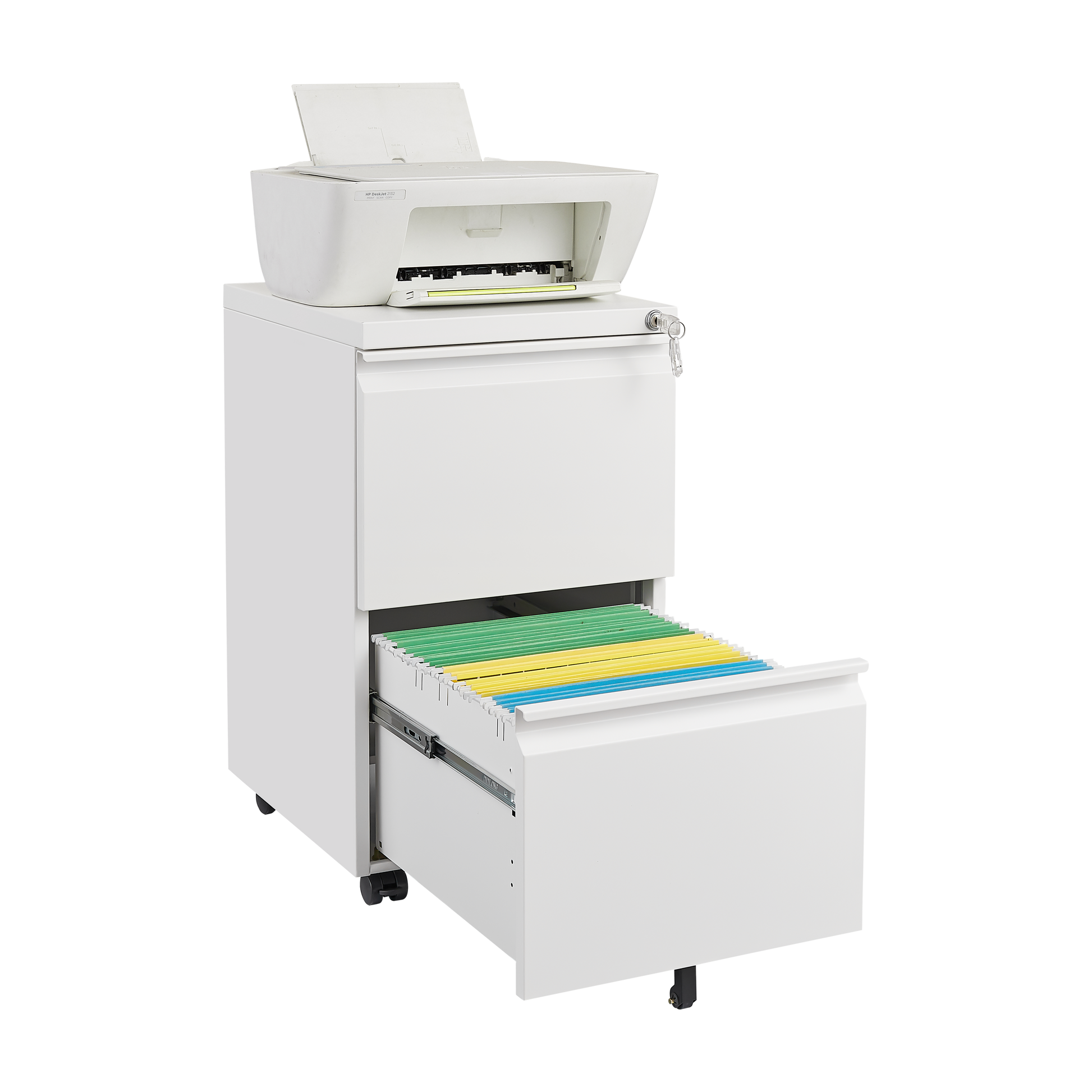 Metal 2 Drawer Mobile File Cabinet With Lock, Under Desk Office Steel Filing Cabinet, 25.6''H Legal Letter Size Files Storage Cabinet,White Filing Cabinets 1 2 Drawers White Office Mobile Steel