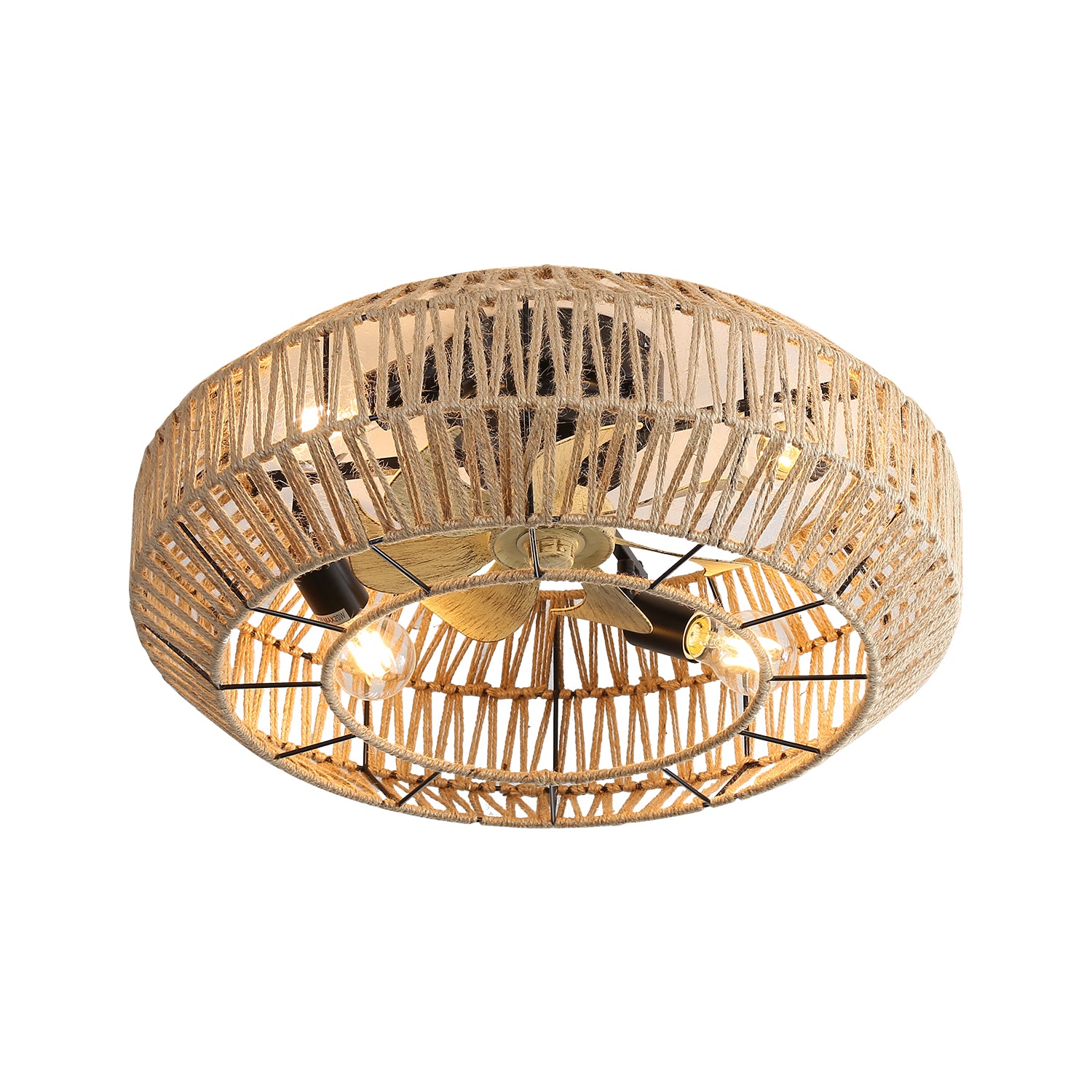 22 Inch Boho Caged With Enclosed Rattan 6 Speeds Remote Control Reversible Dc Motor For Living Room Rattan Abs