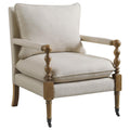 Beige Wooden Accent Chair With Turned Legs Beige Light Brown Primary Living Space Traditional Rubberwood Foam Fabric