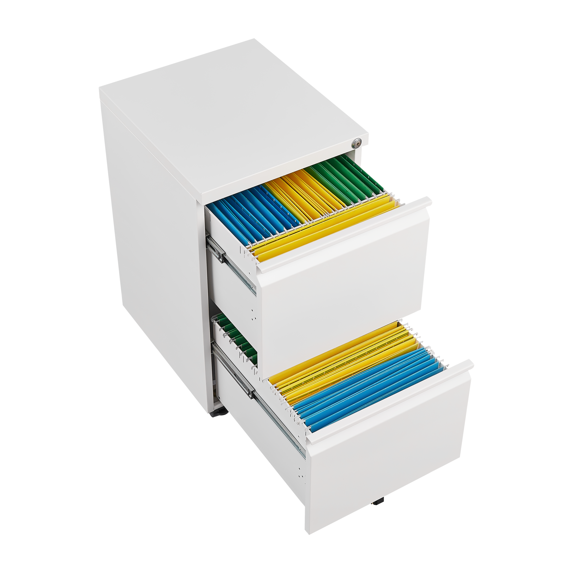 Metal 2 Drawer Mobile File Cabinet With Lock, Under Desk Office Steel Filing Cabinet, 25.6''H Legal Letter Size Files Storage Cabinet,White Filing Cabinets 1 2 Drawers White Office Mobile Steel