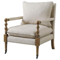 Beige Wooden Accent Chair With Turned Legs Beige Light Brown Primary Living Space Traditional Rubberwood Foam Fabric