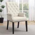 Beige And Smokey Black Tufted Arm Chair Solid Beige Dining Room Foam Spot Clean Transitional Arm Chair Rubberwood Tufted Back Foam Fabric