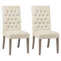 Oatmeal And Vineyard Oak Tufted Back Parson Chairs Set Of 2 Solid Beige Light Brown Dining Room Foam Spot Clean Farmhouse,Rustic Side Chair Rubberwood Tufted Back Foam Fabric