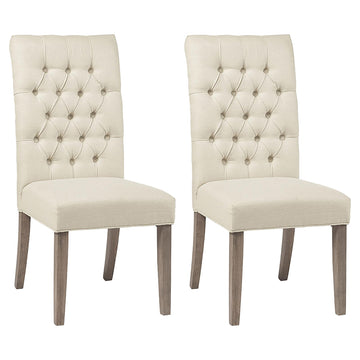 Oatmeal And Vineyard Oak Tufted Back Parson Chairs Set Of 2 Solid Beige Light Brown Dining Room Foam Spot Clean Farmhouse,Rustic Side Chair Rubberwood Tufted Back Foam Fabric