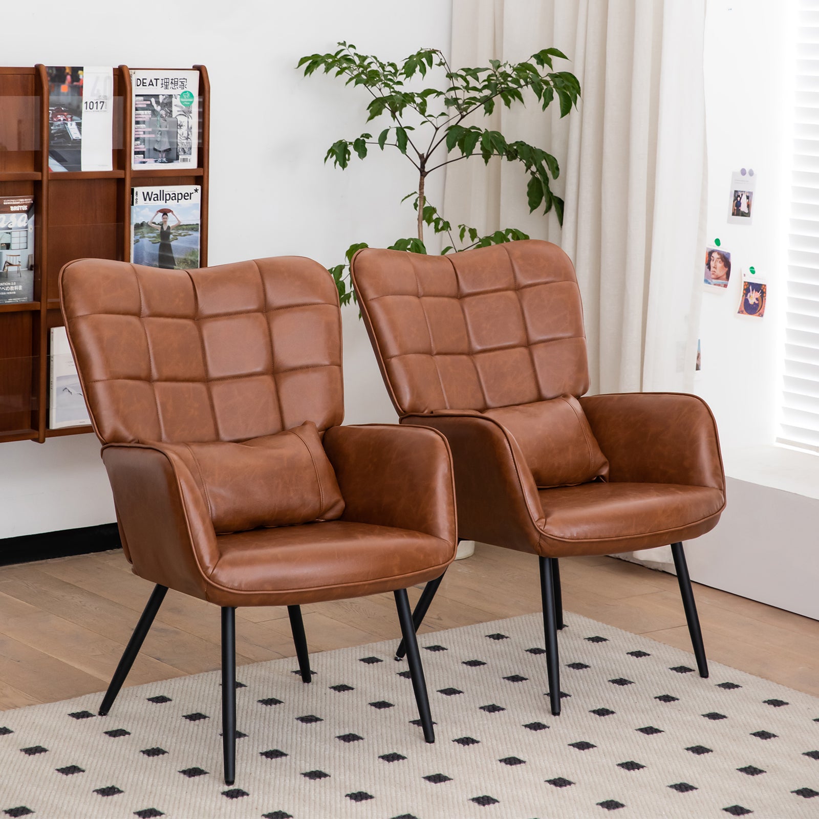 Bonded Leather Armchair, Modern Accent Chair High Back, Living Room Chairs With Metal Legs And Soft Padded, Sofa Chairs For Home Office,Bedroom,Dining Room Brown 1Pc Brown Bonded Leather