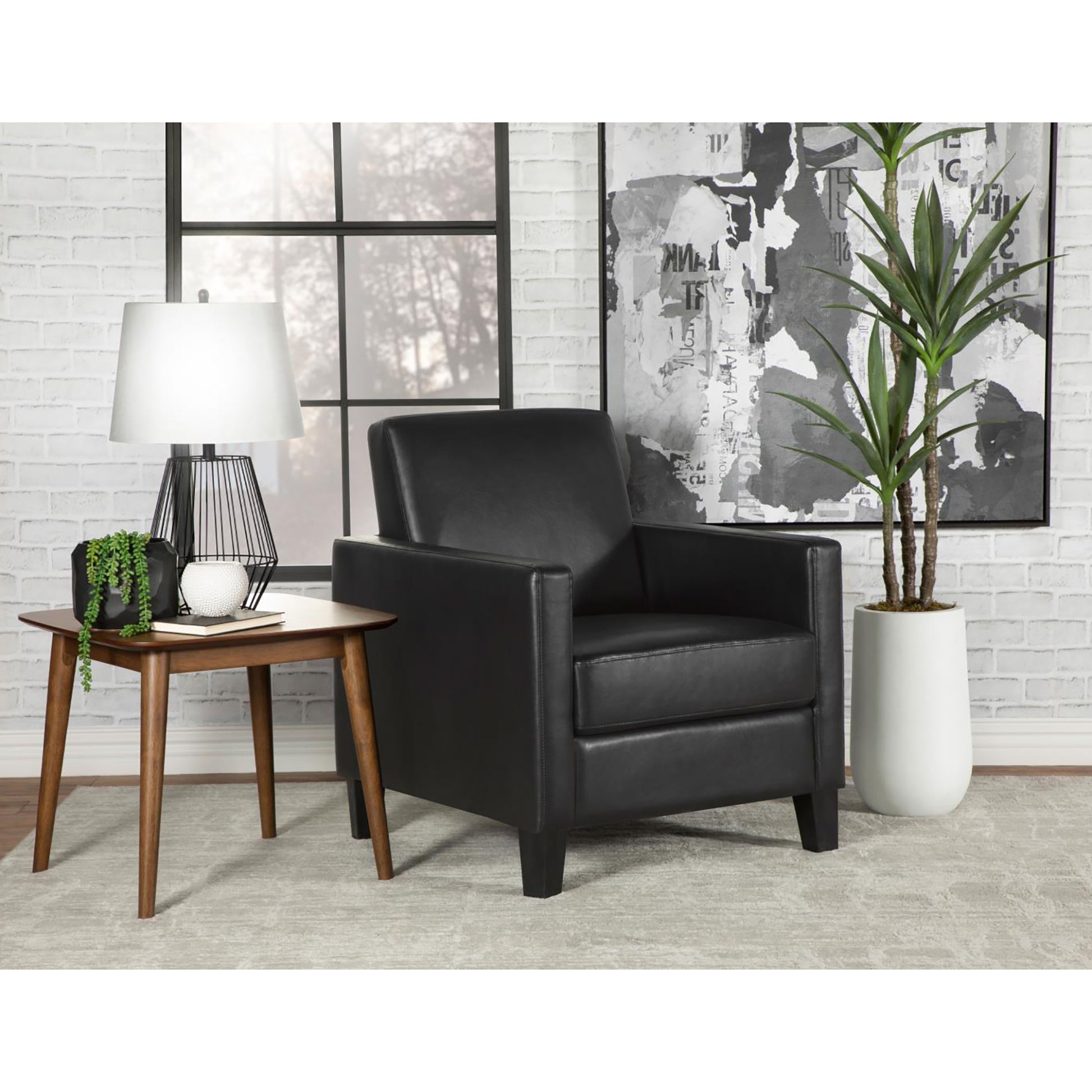 Black Cushion Back Upholstered Accent Chair Black Primary Living Space Contemporary,Modern Foam Faux Leather
