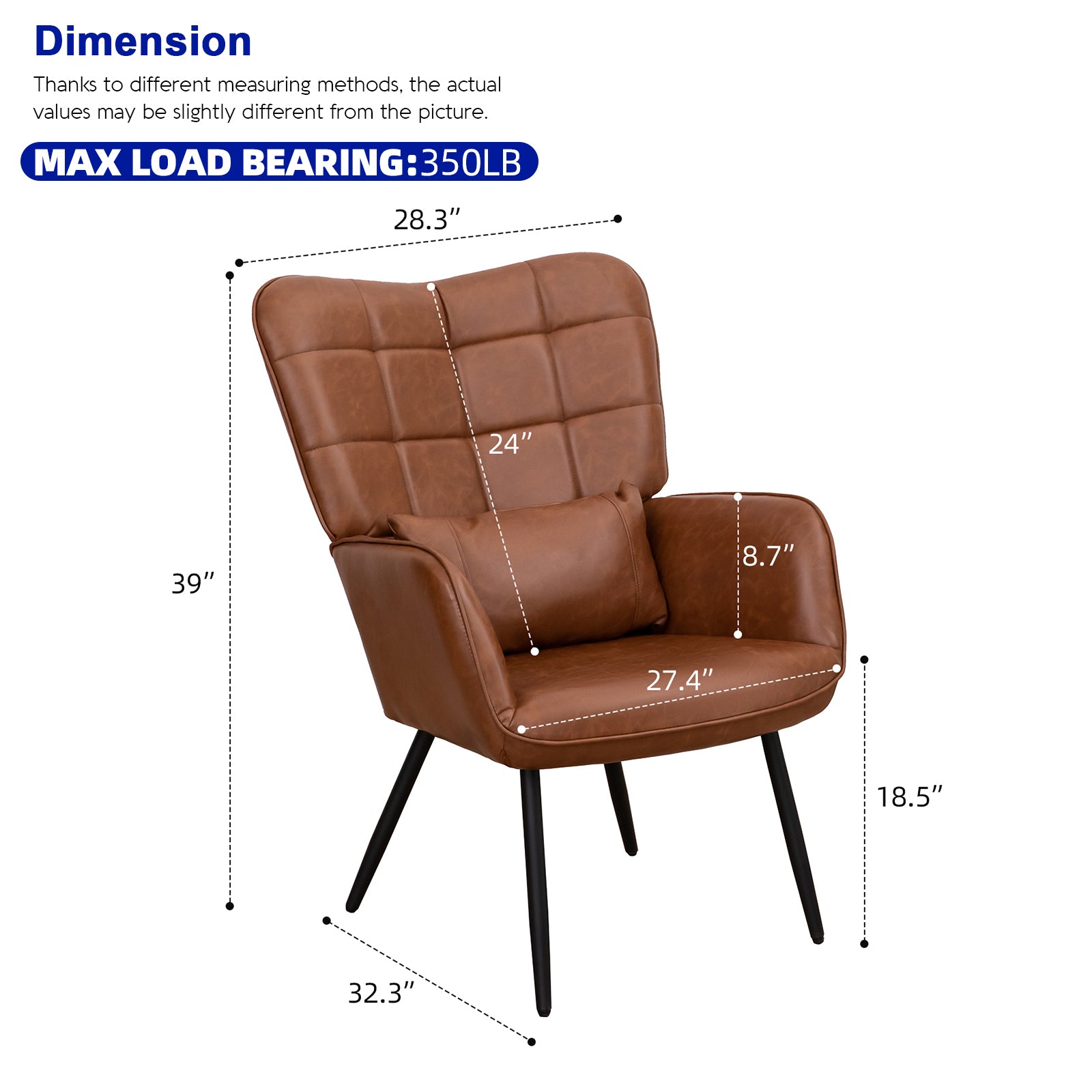 Bonded Leather Armchair, Modern Accent Chair High Back, Living Room Chairs With Metal Legs And Soft Padded, Sofa Chairs For Home Office,Bedroom,Dining Room Brown 1Pc Brown Bonded Leather