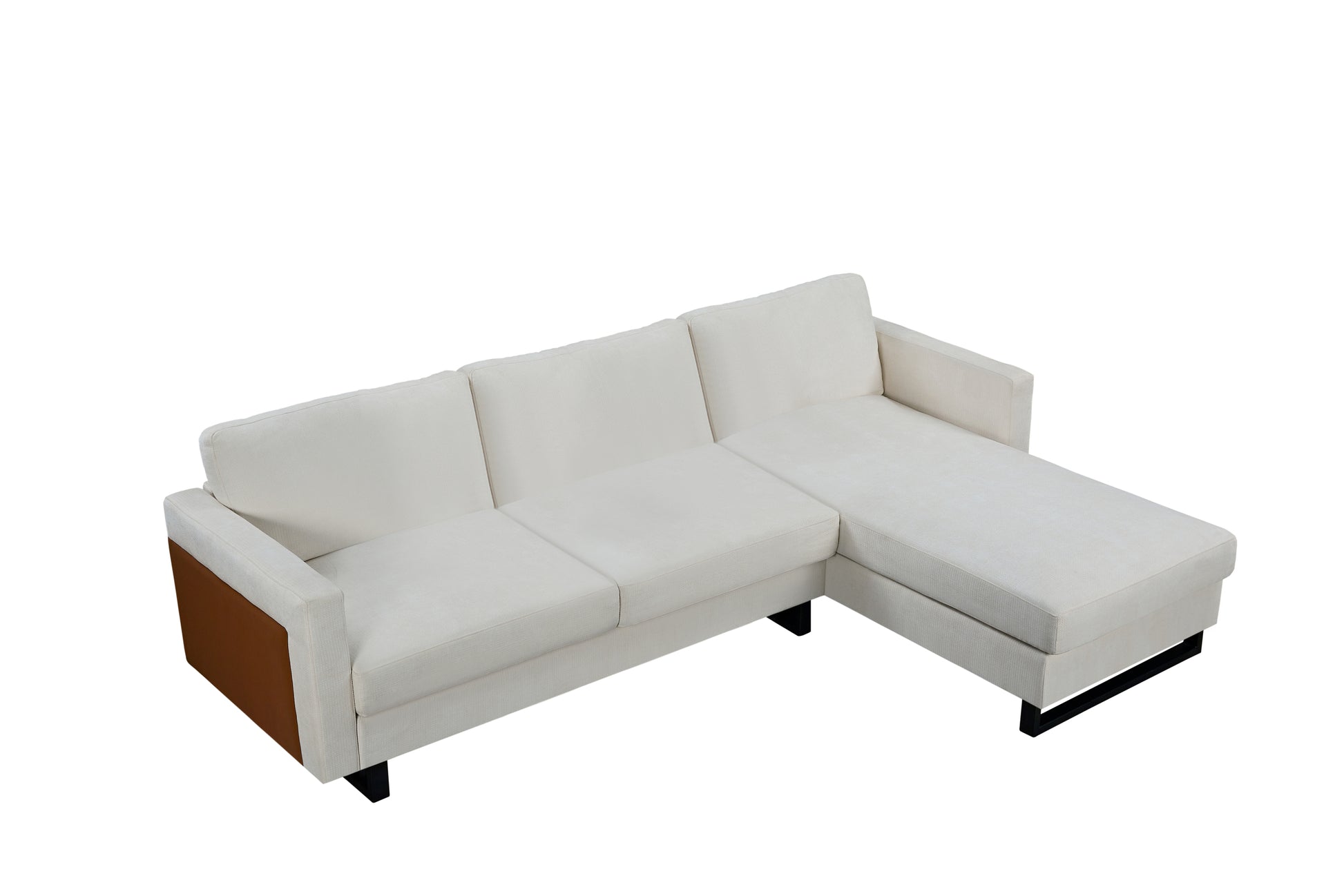 Sofa The Best Choice Products Upholstered Sectional Sofa For Families, Apartments, Dormitories, Award Rooms, Compact Space With Chaise Longue, 3 Seats, L Shaped Design, Off White Cream White Linen Dining Room Medium Soft Metal & Wood 3 Seat