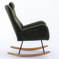 35.5 Inch Rocking Chair With Pocket, Soft Teddy Fabric Rocking Chair For Nursery, Comfy Wingback Glider Rocker With Safe Solid Wood Base For Living Room Bedroom Balcony Dark Green Dark Green Casual Foam Teddy
