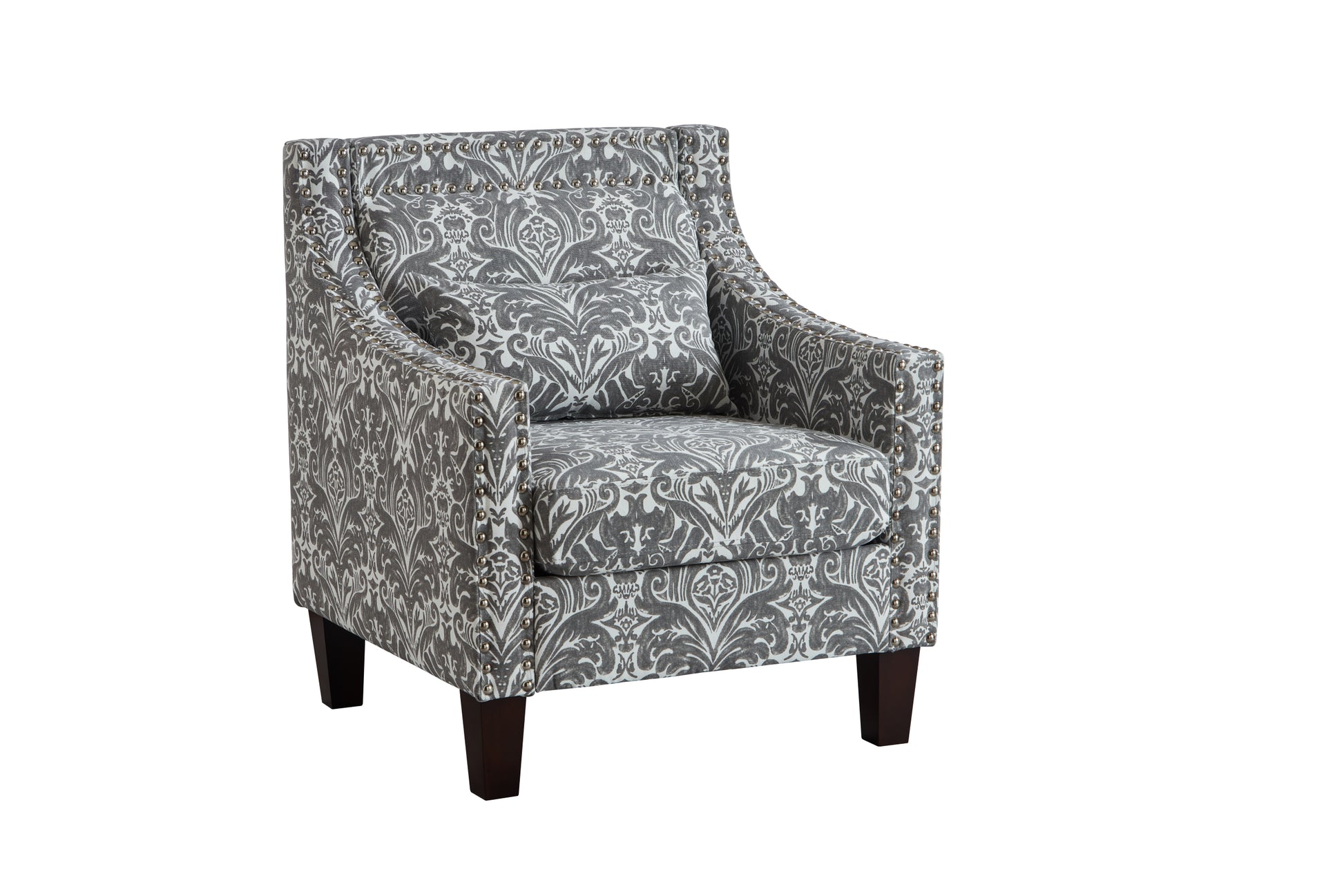 Mid Century Printing Accent Chair, Polyester Fabric Upholstery Club Chair With Nails,Wood Frame Comfy Barrel Chair For Living Room, Bed Room Seat Gray Linen