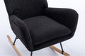 35.5 Inch Rocking Chair With Pocket, Soft Teddy Fabric Rocking Chair For Nursery, Comfy Wingback Glider Rocker With Safe Solid Wood Base For Living Room Bedroom Balcony Black Black Casual Foam Teddy