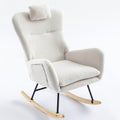 35.5 Inch Rocking Chair With Pocket, Soft Teddy Fabric Rocking Chair For Nursery, Comfy Wingback Glider Rocker With Safe Solid Wood Base For Living Room Bedroom Balcony White White Casual Foam Teddy