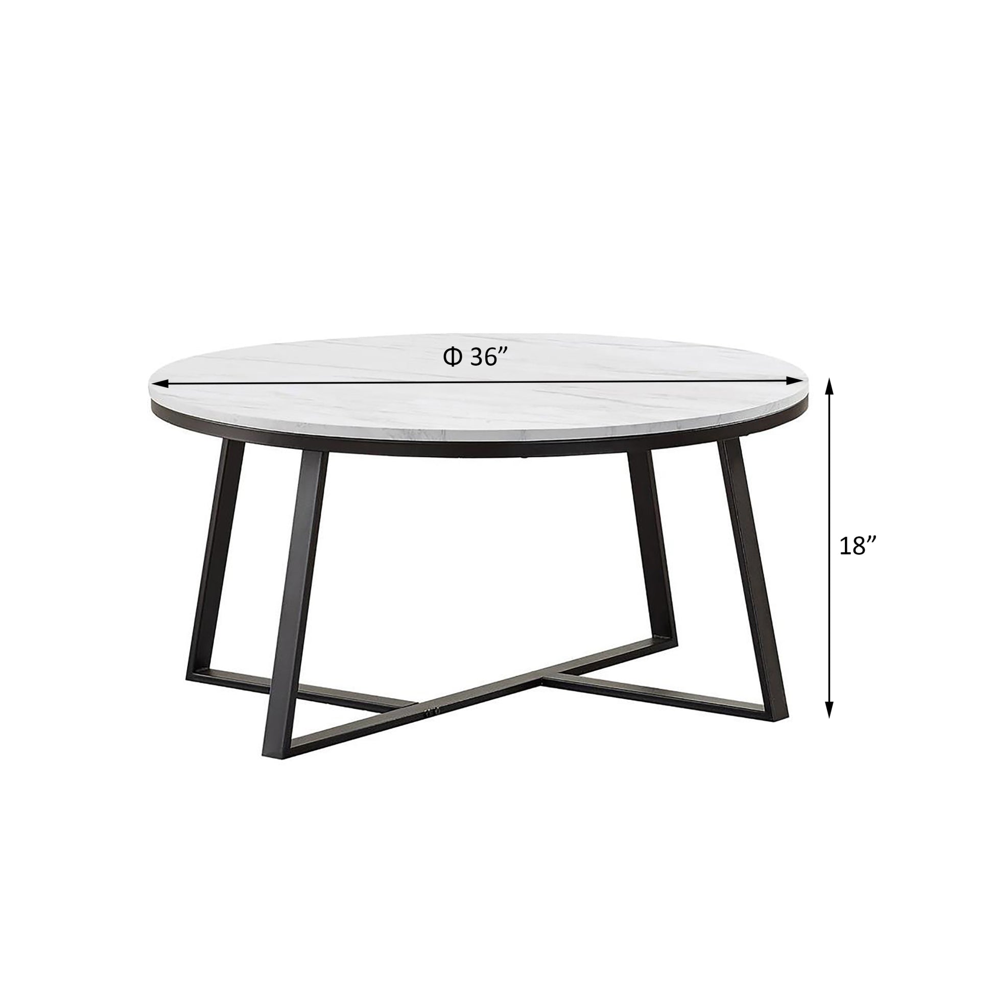 White Faux Marble And Matte Black Coffee Table White Primary Living Space Contemporary,Modern Round Coffee & End Tables Wood Trestle