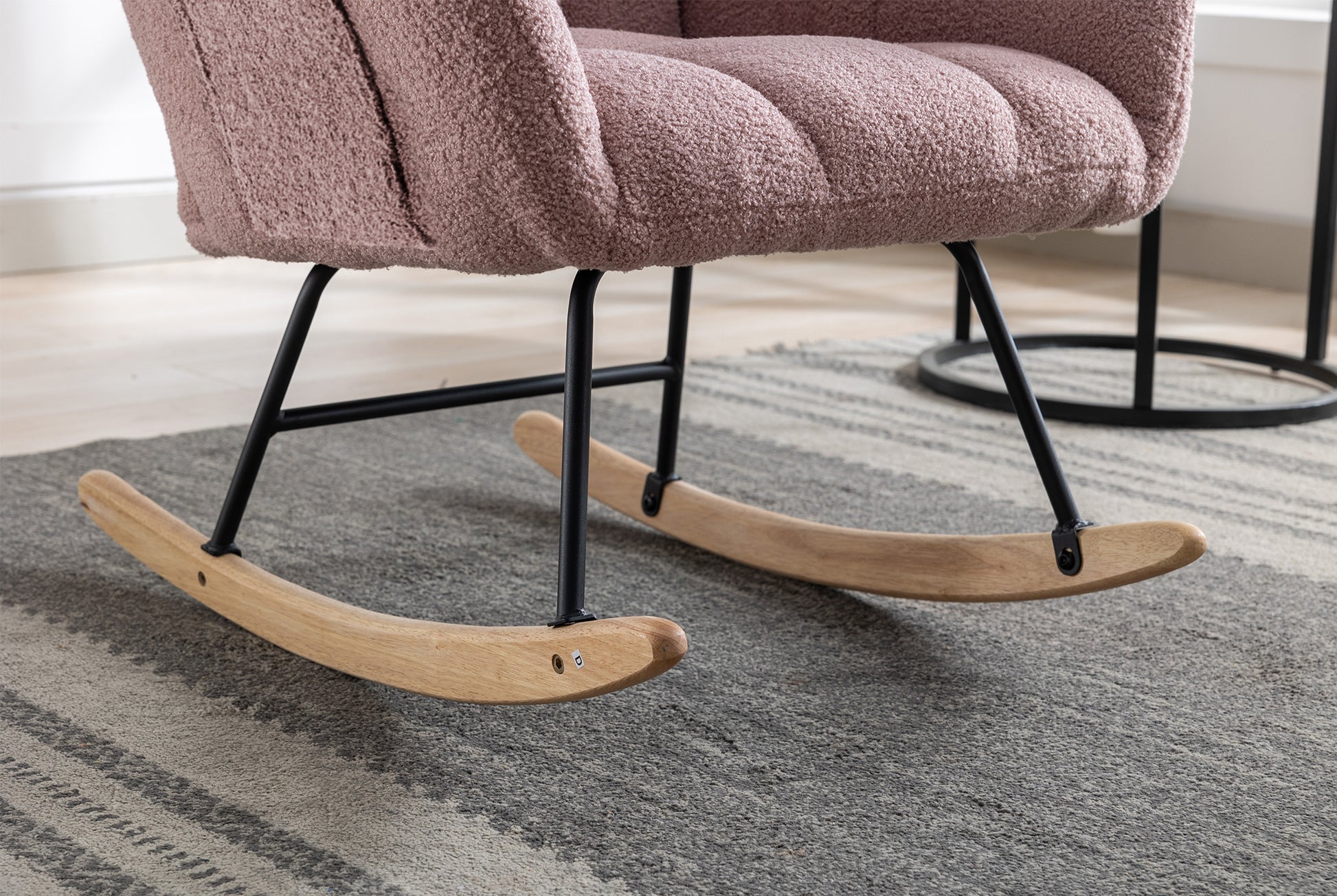 Rocking Chair With Pocket, Soft Teddy Fabric Rocking Chair For Nursery, Comfy Wingback Glider Rocker With Safe Solid Wood Base For Living Room Bedroom Balcony Pink Pink Casual Foam Teddy