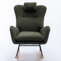 35.5 Inch Rocking Chair With Pocket, Soft Teddy Fabric Rocking Chair For Nursery, Comfy Wingback Glider Rocker With Safe Solid Wood Base For Living Room Bedroom Balcony Dark Green Dark Green Casual Foam Teddy
