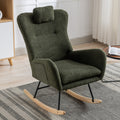 35.5 Inch Rocking Chair With Pocket, Soft Teddy Fabric Rocking Chair For Nursery, Comfy Wingback Glider Rocker With Safe Solid Wood Base For Living Room Bedroom Balcony Dark Green Dark Green Casual Foam Teddy