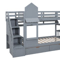 Twin Over Twin Castle Style Bunk Bed With 2 Drawers 3 Shelves And Slide Gray Gray Solid Wood
