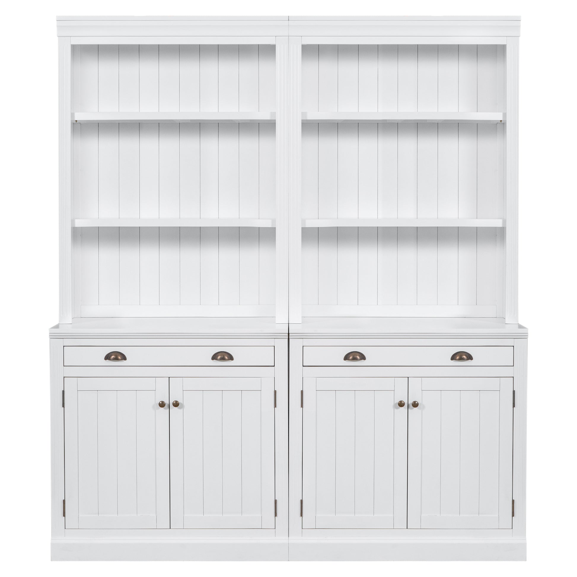 83.4"Tall Bookshelf Suite, Modern Bookcase Suite With Led Lighting,Doors And Drawers,2 Piece Set Storage Bookcase With Open Shelves For Living Room,Home Office,White White Solid Wood Mdf
