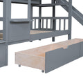 Twin Over Twin Castle Style Bunk Bed With 2 Drawers 3 Shelves And Slide Gray Gray Solid Wood