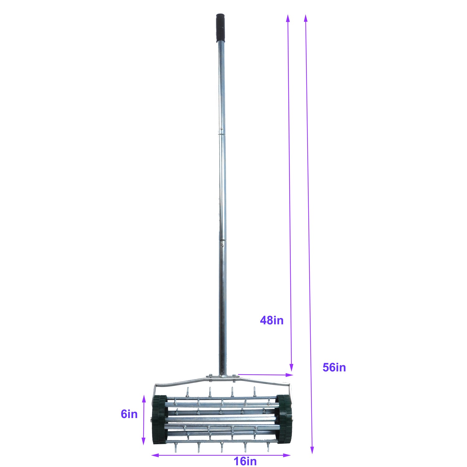 Heavy Duty Rolling Lawn Aerator,Rolling Lawn Aerator, Rotary Push Tine Spike Soil Lawn Aerator Gardening Tool With 3 Piece Long Steel Handle For Garden Yard Grass Maintenance,Garden Yard Rotary Push Silver Abs Steel Q235