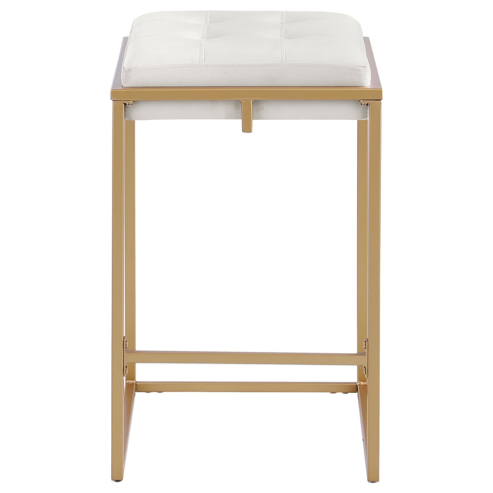 Beige And Gold Square Counter Height Stools Set Of 2 Solid Beige Gold Dining Room Foam Spot Clean Square Contemporary,Modern Bar Stools Foam Velvet