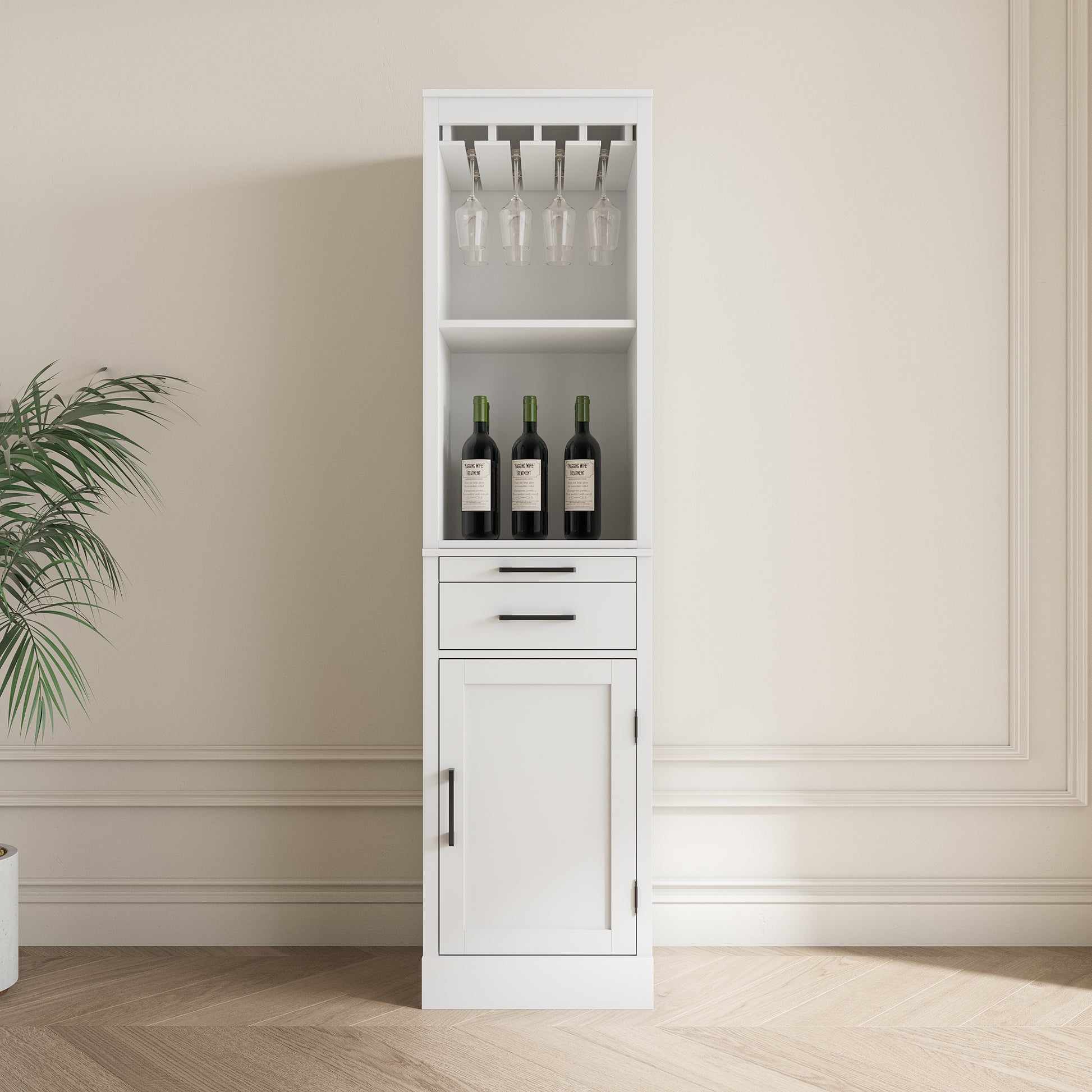 Brown Walnut Color Modular Wine Bar Cabinet With Storage Shelves With Hutch For Dining Room White Mdf