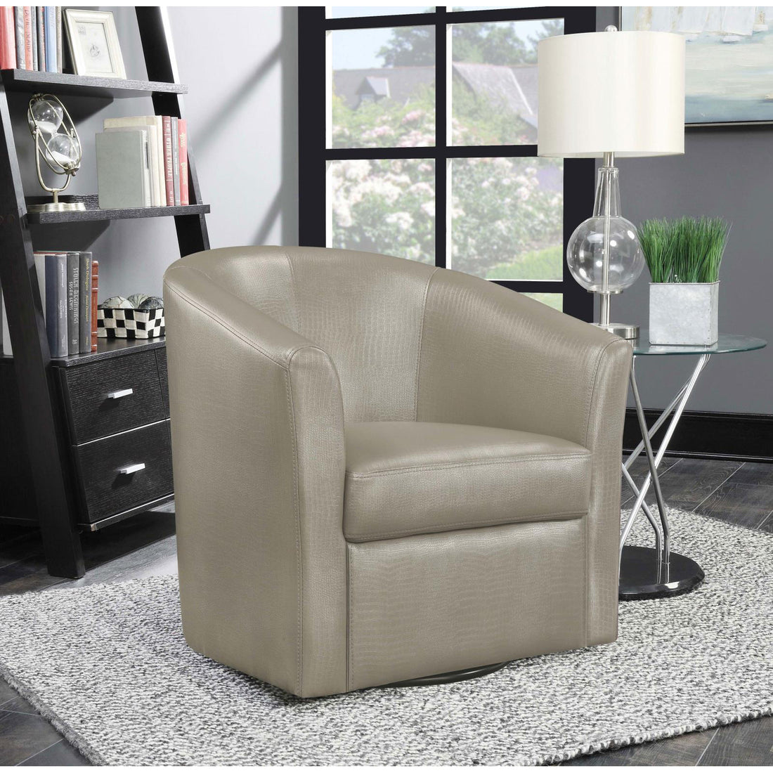 Champagne Swivel Armchair Grey Primary Living Space Contemporary,Modern Foam Faux Leather